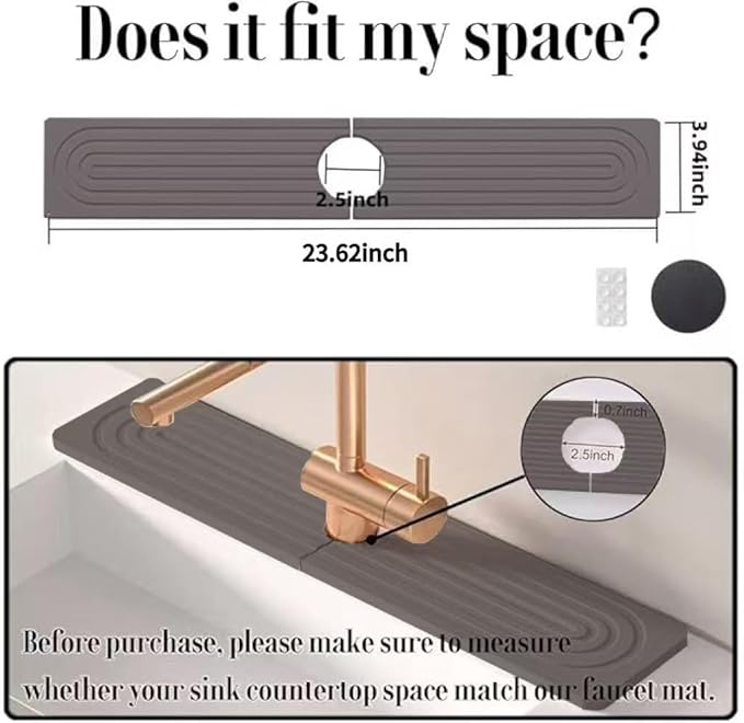 Quick Drying Stone Faucet Mat for Kitchen Sink, 23.6'' Long Diatomite Sink Tray