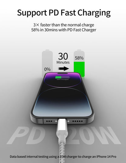 2Pack MFi Certified 3ft USB-C to Lightning Cable - Fast Charging for iPhone 14-8, iPad