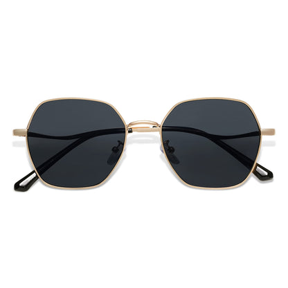 SOJOS Retro Hexagon Square Polarized Sunglasses for Women Men Vintage Hexagonal Polygon Shades SJ1101, Gold Frame/Grey Lens