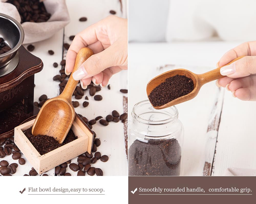 LEBAMI Wooden Coffee Scoop for Ground Coffee,4pcs Coffee Measuring Scooper for Beans Powder Tea Shovel,Small Wood Spoons Multipurpose for Jars Canisters,Kitchen Spice Pepper Condiment Powder Shovel