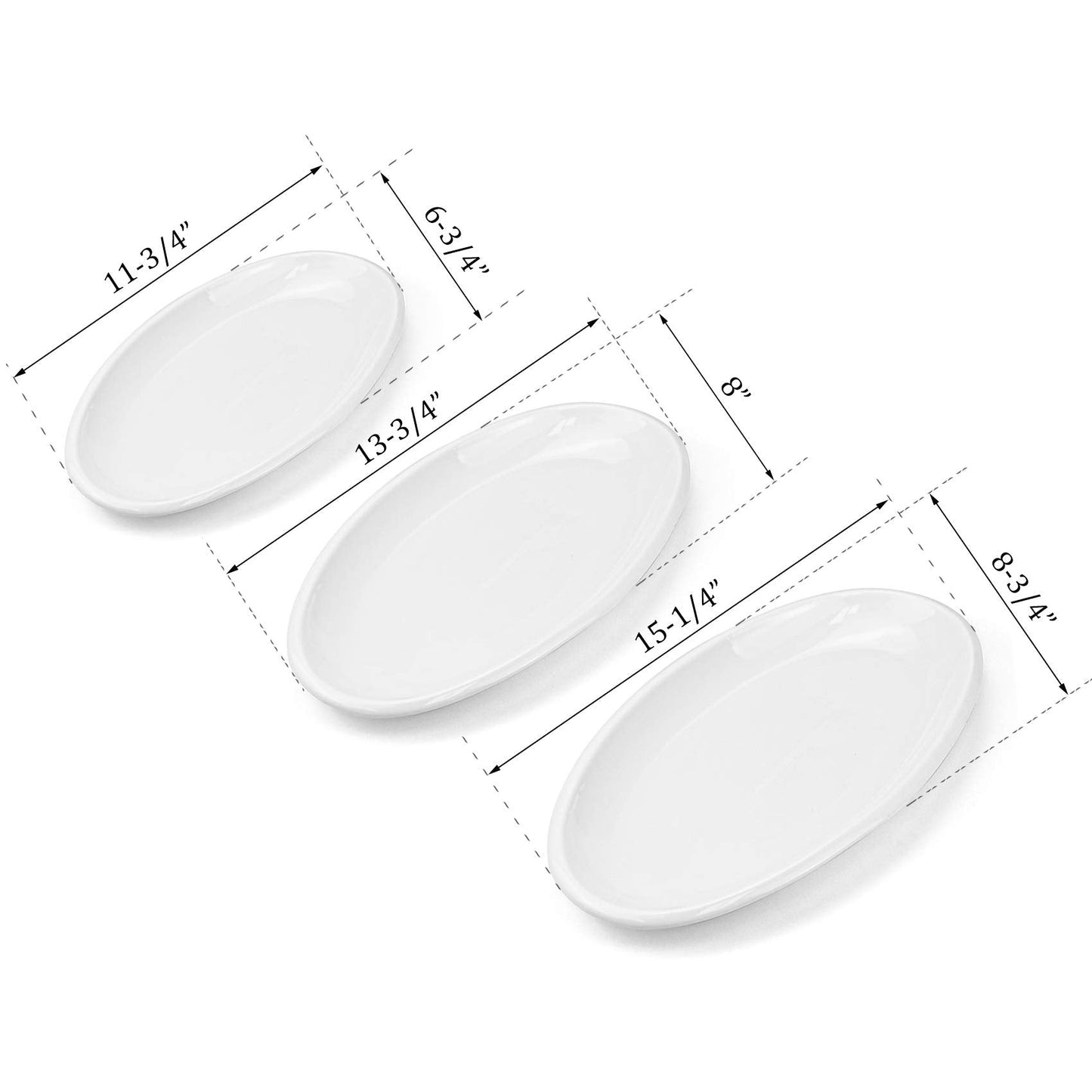 Foraineam Set of 3 Sizes Porcelain Oval Serving Platters White Dinner Plates Serving Dishes for Party, Dessert, Sushi, Fish