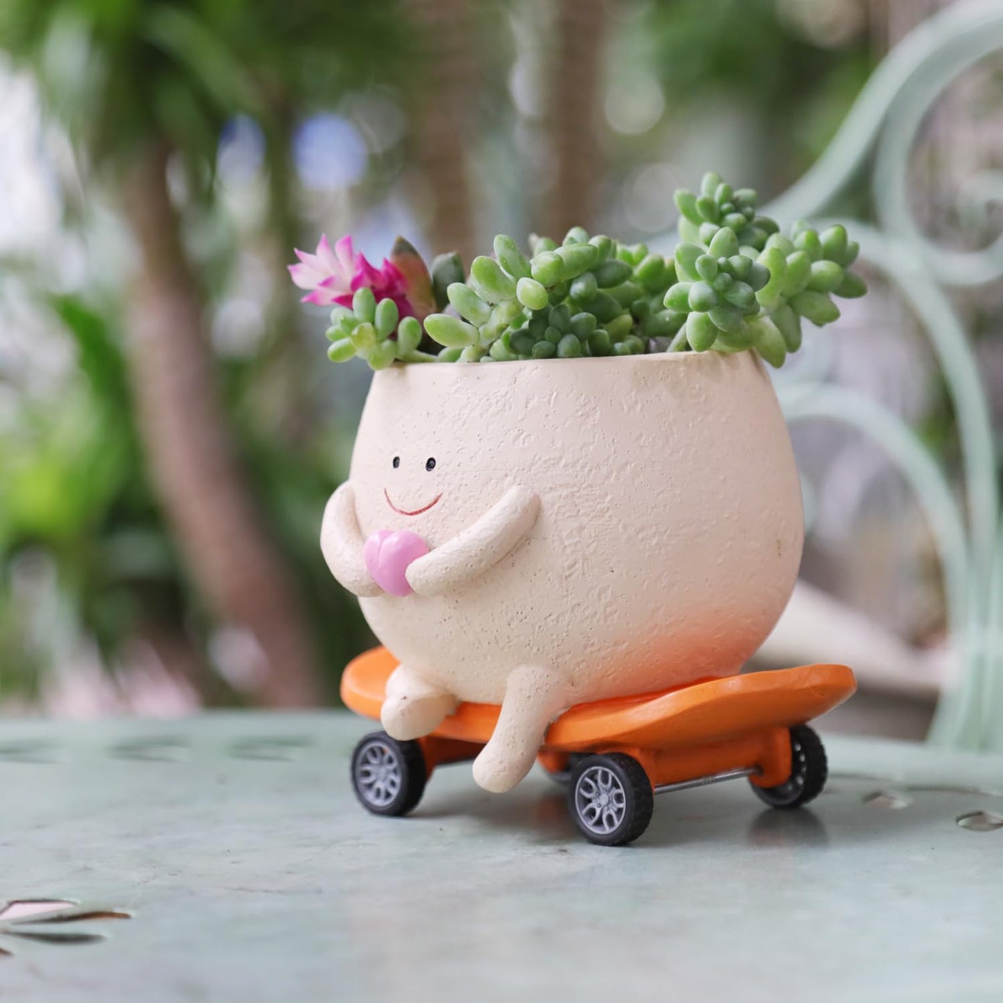 Camotank Face Head Planters Cute Plant Pots for Indoor Plants, Funny Skateboarding Planter Smiley Face Flower Pots for Succulents Outdoor Plants Gift Ideal for Mother and Christmas