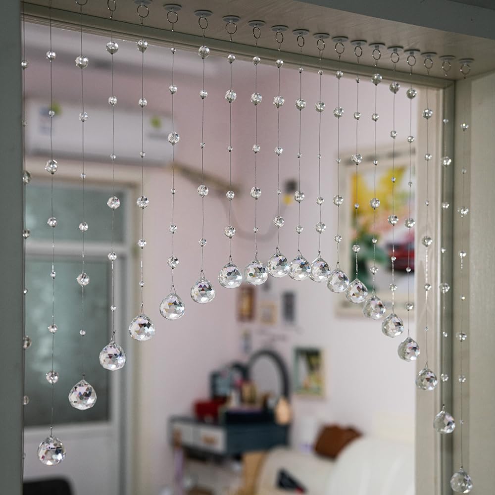 Hanbinsen 20 Strings Crystal Beaded Curtain, Arched Door String Curtain, Hanging Doorway Room Divider Suitable for Home, Coffee House, Bedroom, Restaurant. (Clear)