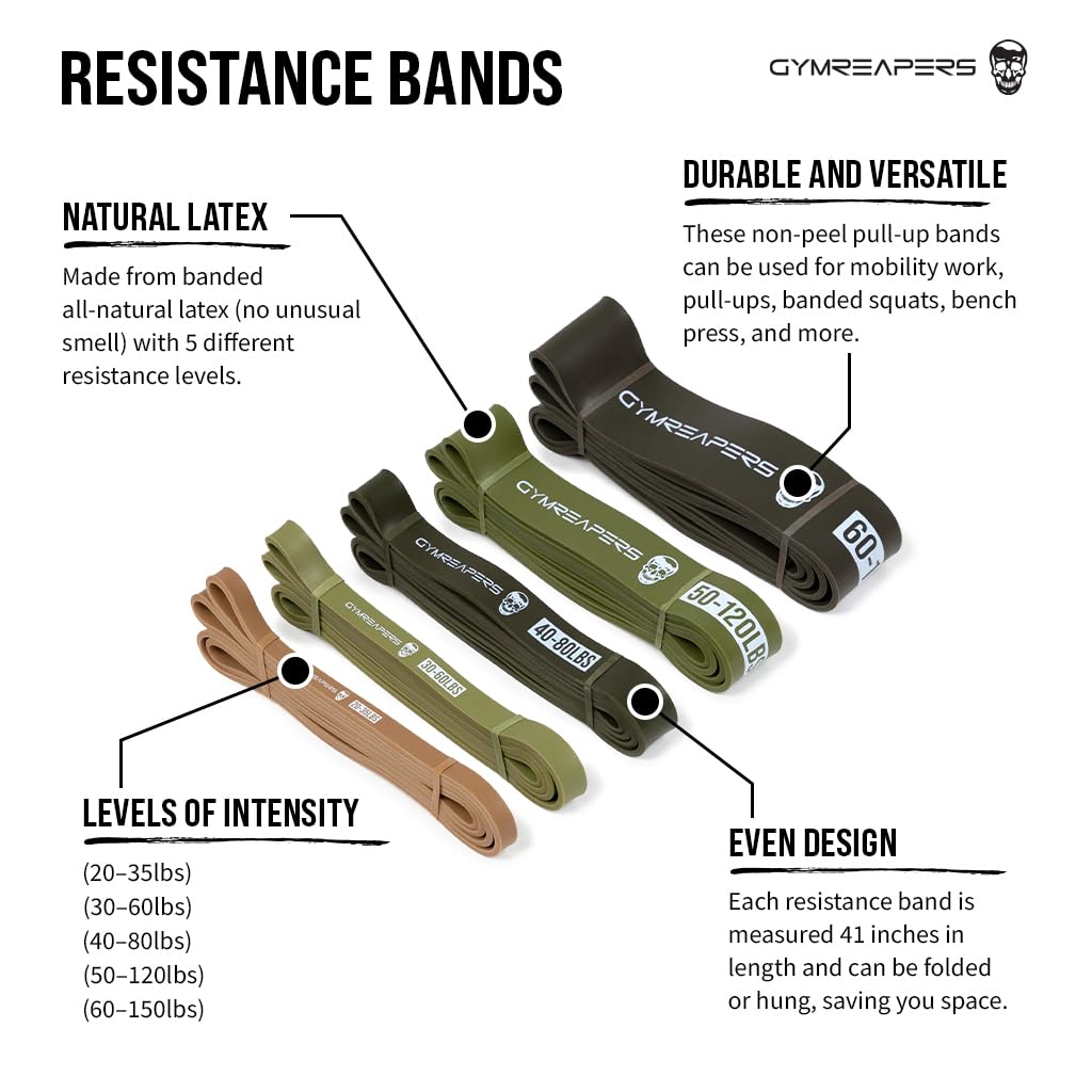 Gymreapers Resistance Bands for Working Out – Elastic Pull Up Exercise Assistance Bands Set for Powerlifting, Stretching, WOD, Strength Training – for Men & Women