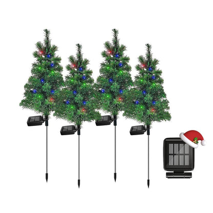 4PCS Solar Christmas Tree Garden Stake Lights Outdoor Waterproof Pathway Lights Xmas Tree Light for Lawn Patio Yard Front Porch Christmas Decor