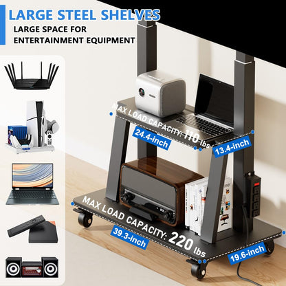 Duiliuu Mobile TV Cart with Power Outlet Rolling TV Stand for 42 to 100 inch Television Heavy Duty Portable TV Stand on Wheels, Height Adjustment, Holds Up to 180 LBS, Vesa 200×200-900×600mm
