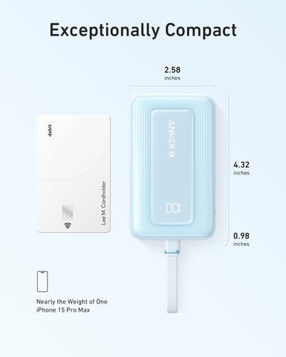 Anker Portable Charger, 10,000mAh 30W Power Bank, USB-C in and Out Fast Charging Battery Pack, Travel Essential Phone Power Bank, for iPhone 16/15, iPad, MacBook, Galaxy, Google, and More