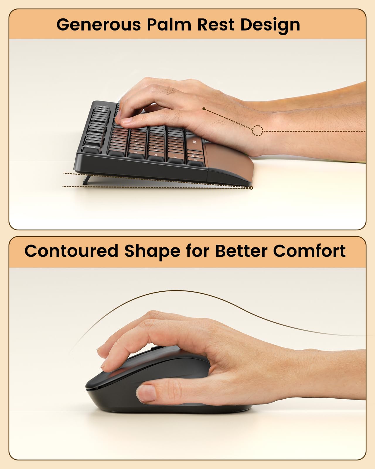 seenda Bluetooth Keyboard and Mouse, COE200 USB + Bluetooth Multi Device, Ergonomic Keyboard Mouse Set, Full-Size Wireless Combo Compatible for Mac OS/Windows PCs Computers Laptops MacBooks - Black