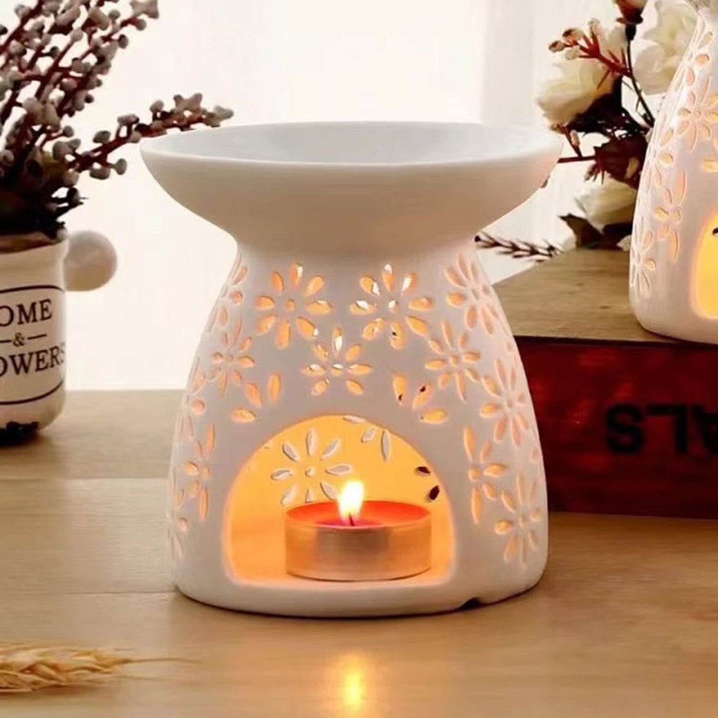 GENTI 2PCS Ceramic Tea Light Holder, Aromatherapy Oil Burner, Wax Warmer, Tealight Holder for Home Decor