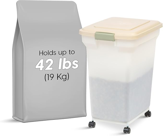 IRIS USA Airtight Dog Food Storage Container, WeatherPro, Removable Wheels