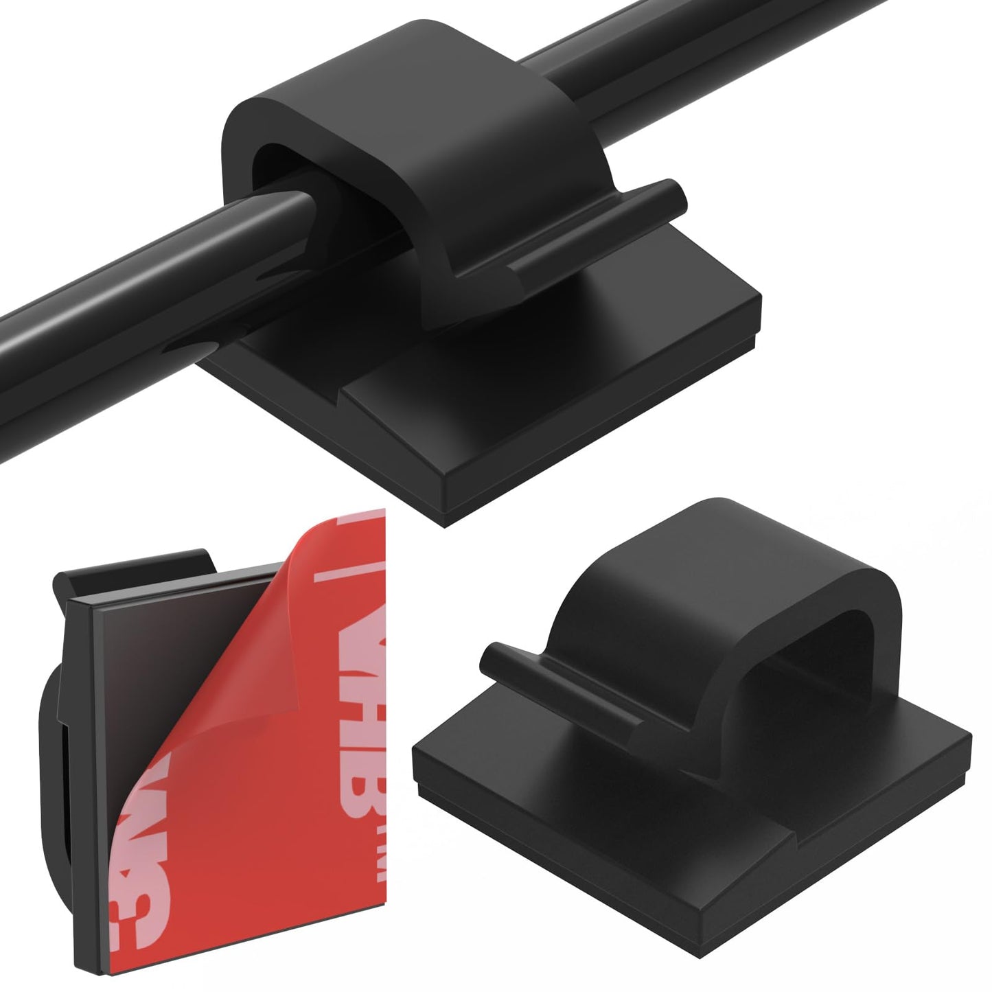 Yocice Cable Clips 40pcs with Strong Adhesive Tapes,Wire Holder Organizer Cord Management for Car, Office and Home (Black- CC05(40PCS))