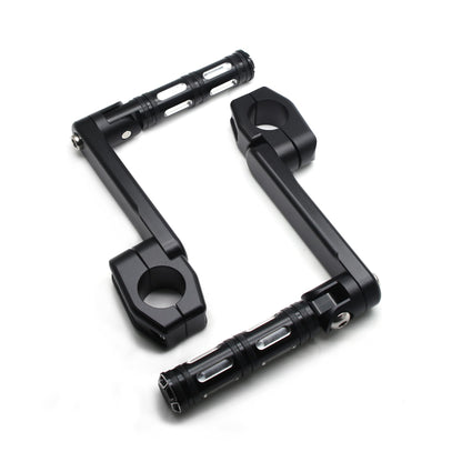 MZS Motorcycle Highway Pegs, 1.25" CNC Highway Foot Pegs Adjustable Long Angled Mount Clamps Compatible with Road King Sportster Softail Street Electra Glide Dyna Rebel Shadow for 1 1/4 Crash Bar