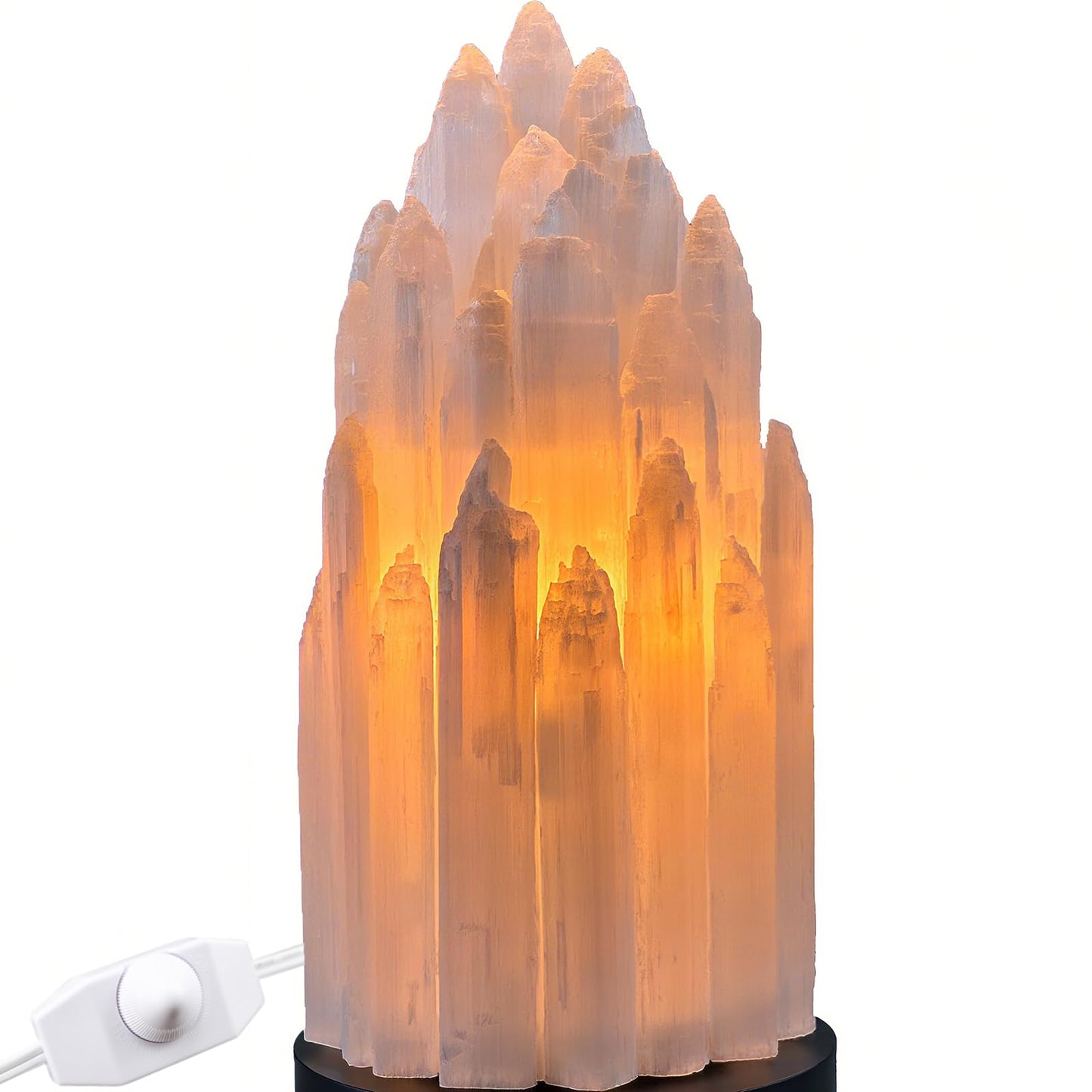 YeasHome Handcrafted Selenite Lamp Salt Lamp Natural Crystal Light for Relaxation Table Lamp Salt Rock Night Light with Dimmer Switch for Bedroom, Yoga Room, Healing Meditation Decor White