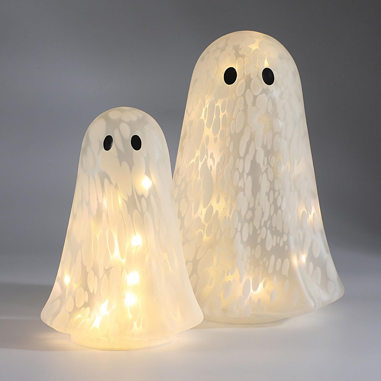 Flutesan 2 Pcs Halloween Confetti Ghost Glass Table Light Set, Cute Glass Ghost Light up for Home Halloween Party Tabletop Kitchen Counter Fireplace Mantle Decoration