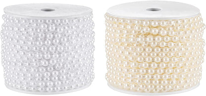 Flat Pearl Garland String 27 Yards, 6MM Half-Round Beaded Spool Roll Crafts for Wedding Decoration (Ivory)