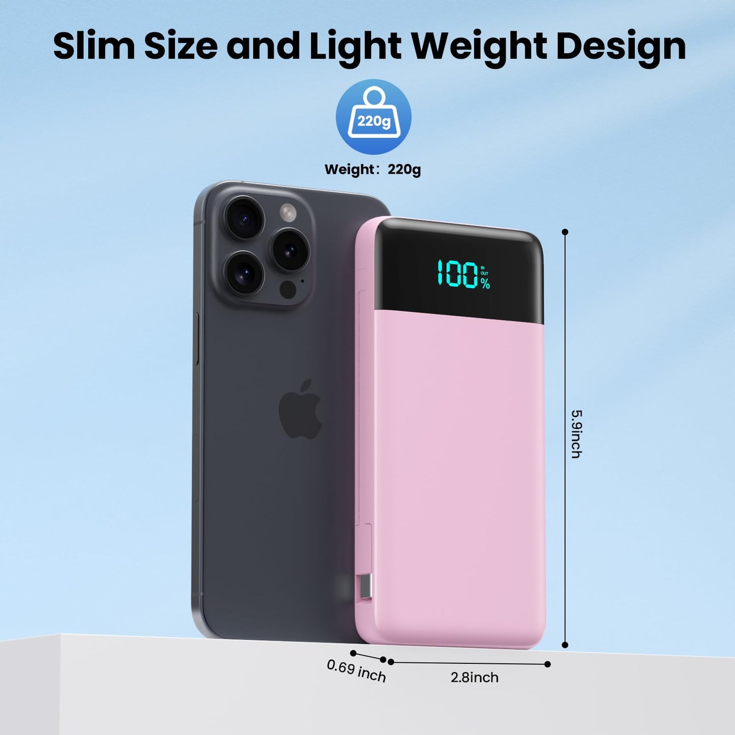 Wireless Portable Charger 40800mAh with 3 Built-in Cables,7-in-1 15W Wireless Charging Power Bank,25W PD QC 4.0 Fast Charging USB C LCD Display Battery Pack for iPhone 17/16/15/13,Samsung,Android etc
