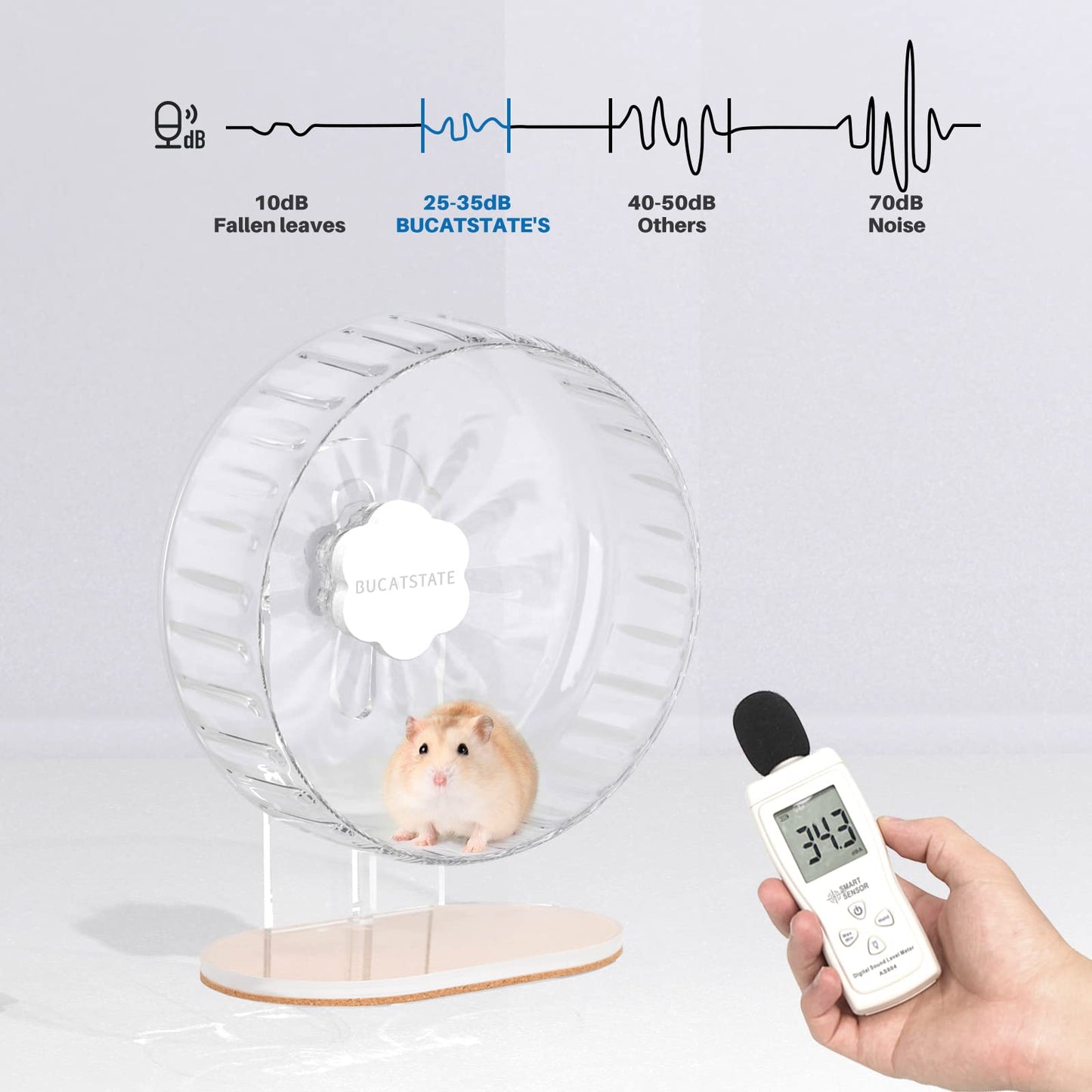 Bucatstate Hamster Wheel Super-Silent 26cm with Adjustable Base Dual-Bearing Exercise Wheel Quiet Spinning Running Wheel for Dwarf Syrian Hamster Gerbils and Other Small Animals