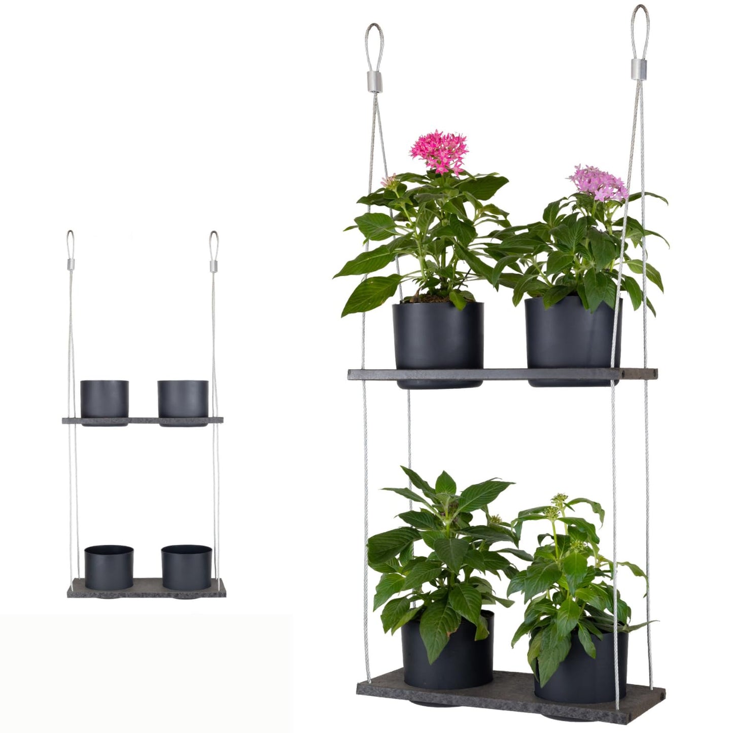 Vioscapes Urban Garden Decor with Pots Included, Hanging Planters for Indoor Outdoor Plants, Hanging Flowerpots, Wall Hanging Plant Holder Window Plant Shelves (Coffee Brown, Shelf 4 Pots)