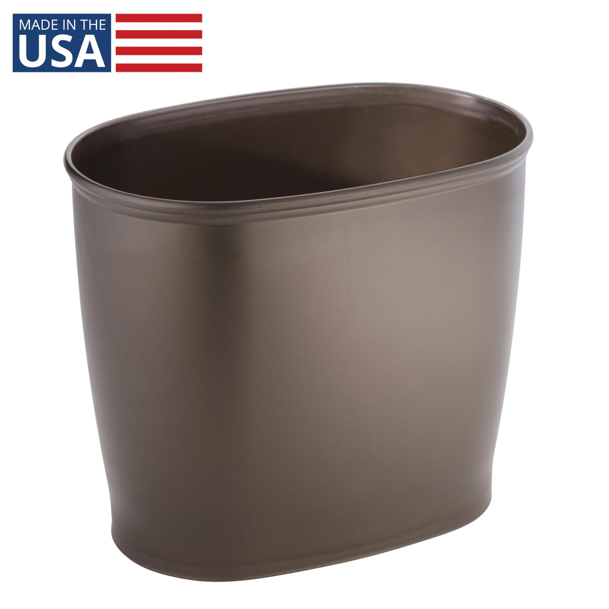 iDesign Slim Plastic Bathroom Trash Can, Small Garbage Bin for Bedroom, Office, Desk, Dorm, Bronze
