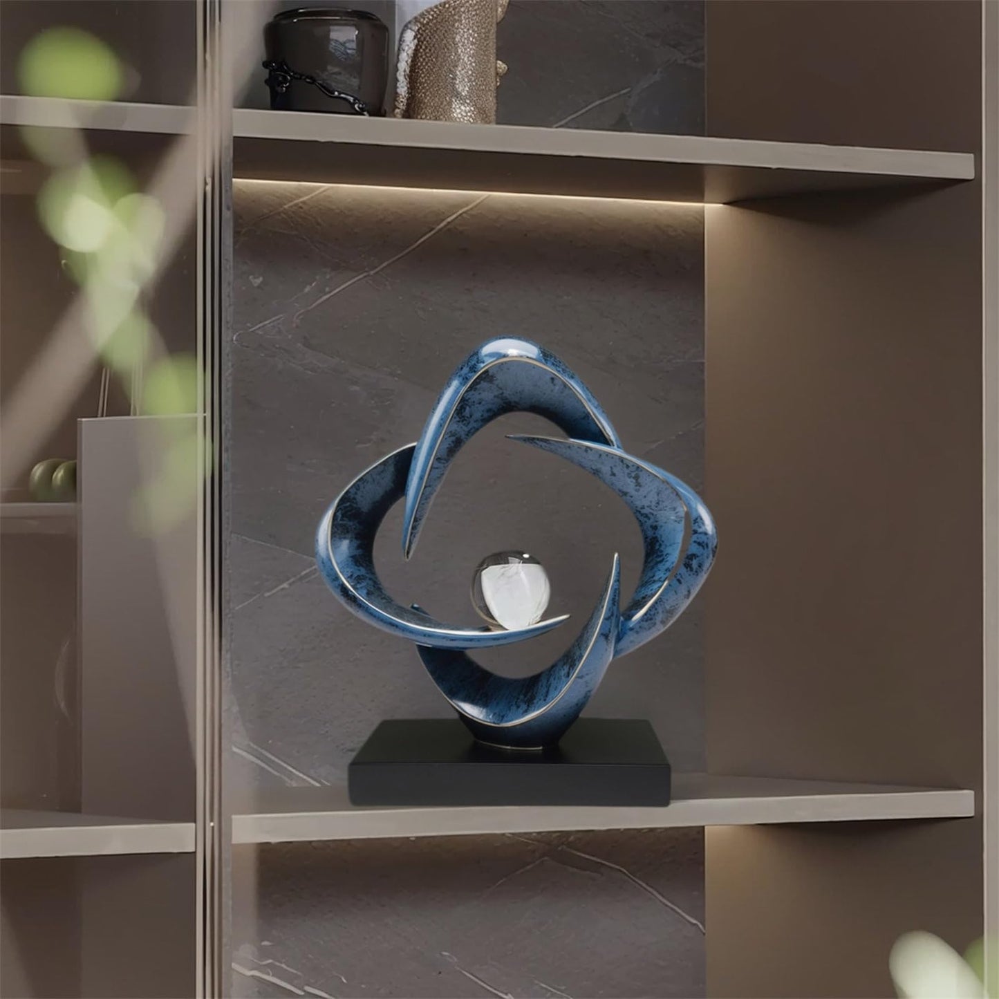 LuckySunDecorQZ Abstract Sculpture Art Home Decor Accents Modern Decorative Objects for Living Room Shelf Coffee Table TV Stand Cabinet Office Decor Accents (Blue)