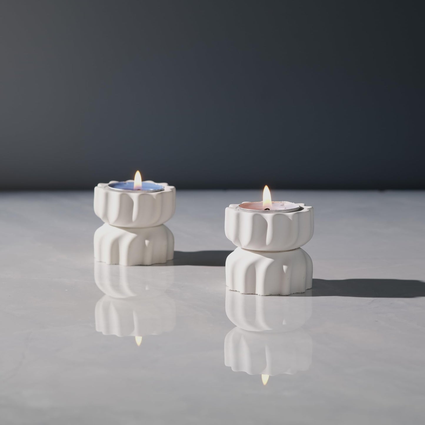 ICNBUYS Spiral Grain Tealight Candle Holder Set of 2; Cement Tea Light Votive Candle Holder with a Twist; Decorative Small Cement Tea Light Holder for Coffee or Dining Table Decor; 2 x 2.1 Inches