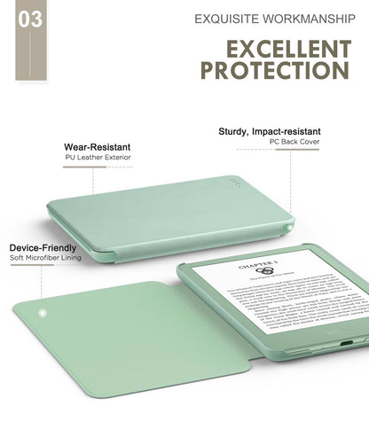 MoKo Case Fits 6" All-New Kindle (11th Generation-2024/2022 Release)& International Version, Lightweight Shell Cover with Auto Wake/Sleep for Kindle 2024/2022 11th Gen e-Reader, Agave Green