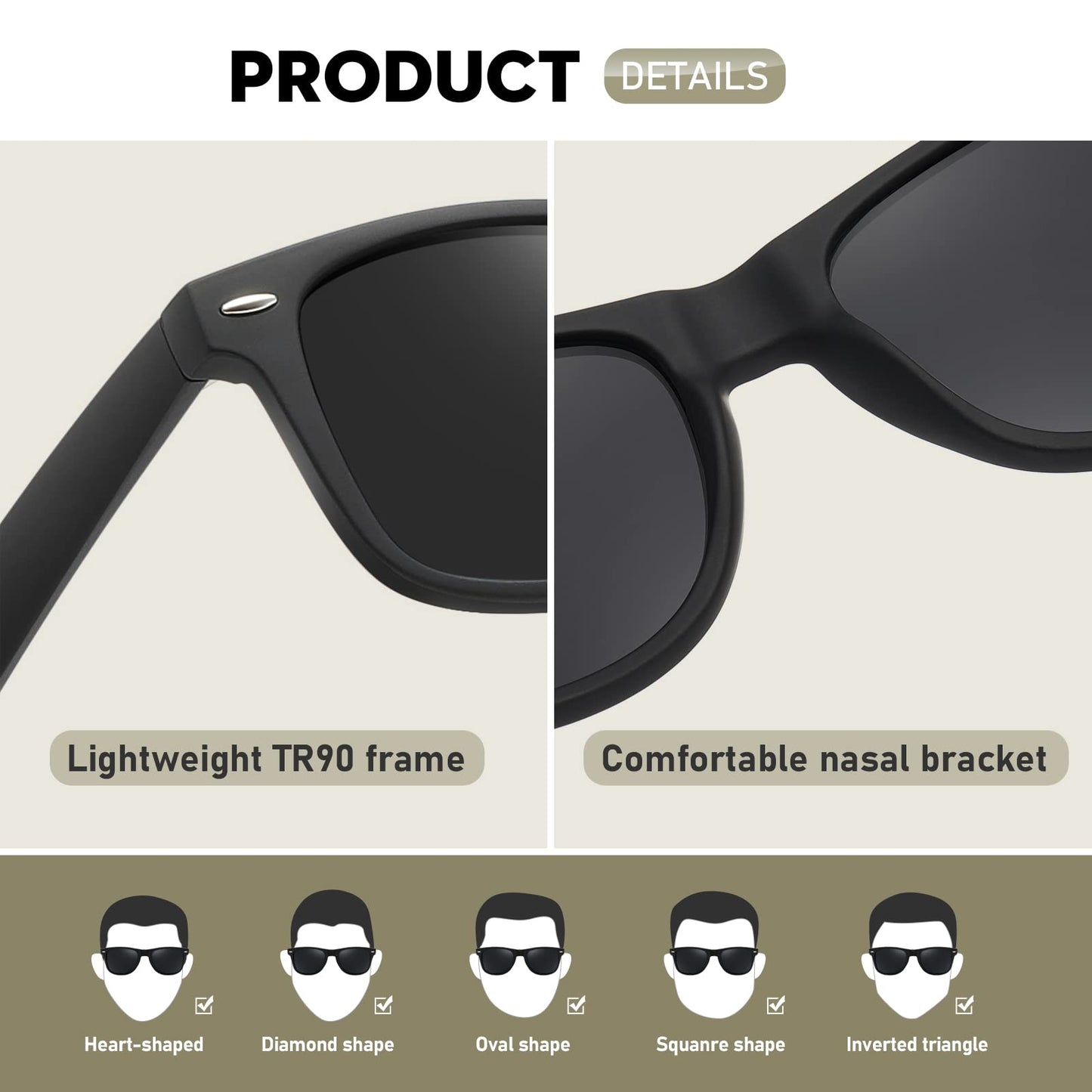 wearPro Polarised-Sunglasses-Mens-Womens-UV400-Protection Rectangular Sunglasses Retro Black Sun Glasses Unisex Classic Ultralight Shades For Cycling Driving Fishing(Black)