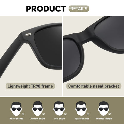 wearPro Polarised-Sunglasses-Mens-Womens-UV400-Protection Rectangular Sunglasses Retro Black Sun Glasses Unisex Classic Ultralight Shades For Cycling Driving Fishing(Black)