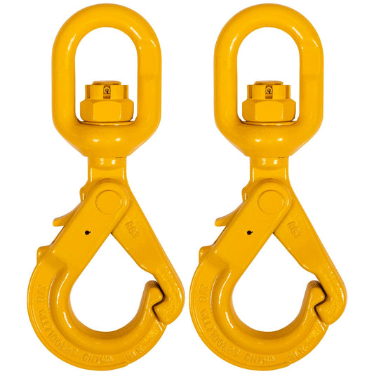 US Cargo Control 3/8 Inch Swivel Self-Locking Hooks (2-Pack), G80 Chain Hooks, 7,100 LBS Working Load Limit, Heavy Duty Swivel Hooks for Lifting Jobs, Load Binding Applications, & Trailers