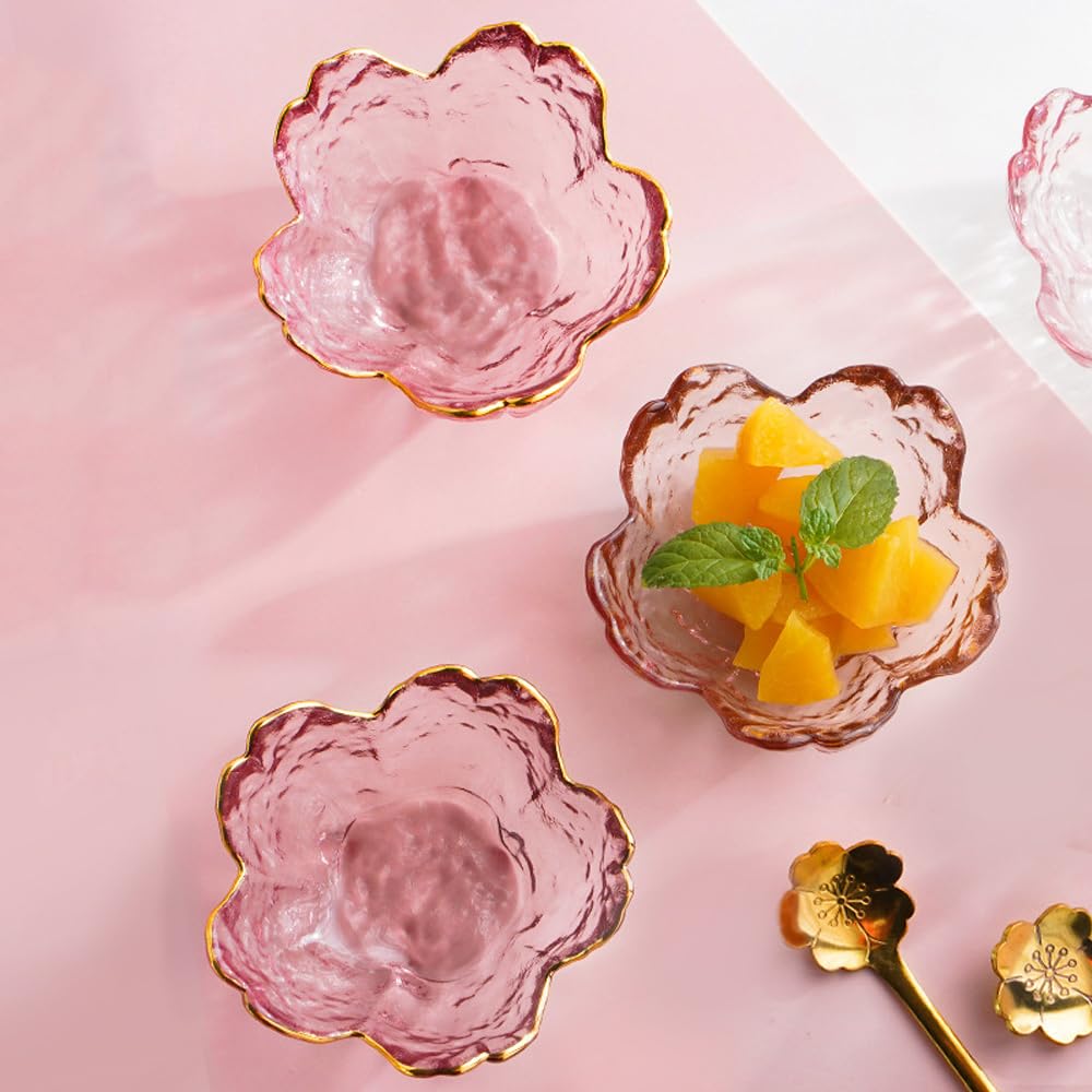 4 Pack Sakura Sauce Dishes Set, Pink Cherry Flower Crystal Glass Appetizer Plates Dipping Bowls Tasting Dishes Serving Dish Seasoning Saucers Bowl Little Bowls Ice Cream Snack Sushi Soy Condiment Dish