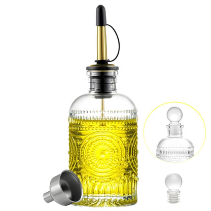 ZLTASYRY Olive Oil Dispenser Bottle for Kitchen, 7OZ Glass Oil and Vinegar Dispenser Set, Elegant Oil Container Soy Sauce Dispenser with Stainless Steel Pour Spout,Glass Stopper and Funnel