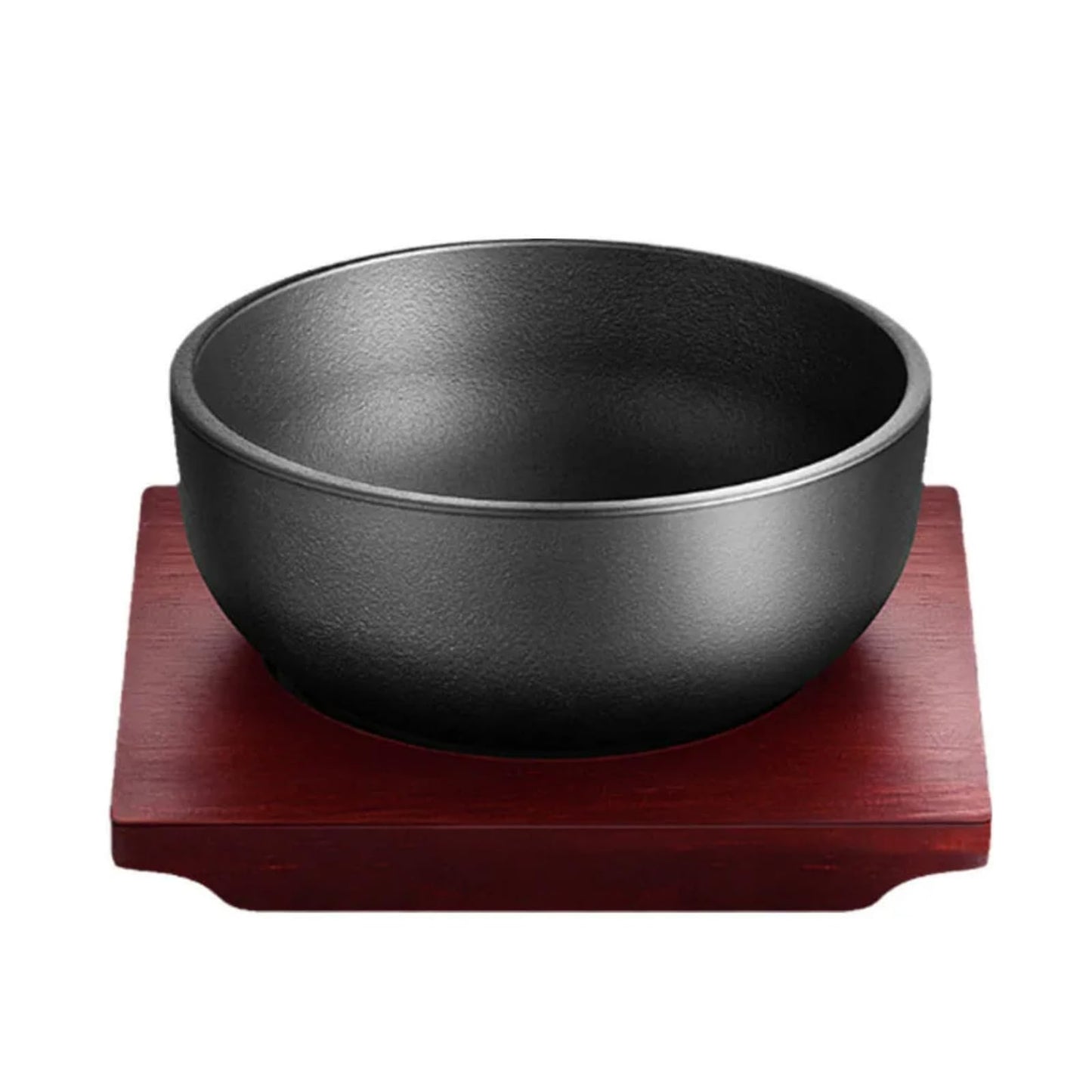 XICHENGSHIDAI Cast Iron Dolsot Bibimbap Bowl with Wooden Base, 31 oz Korean Sizzling Rice Bowl, Heat-Retaining Hot Pot Bowl for Soup, Rice, Stew and Korean Cooking