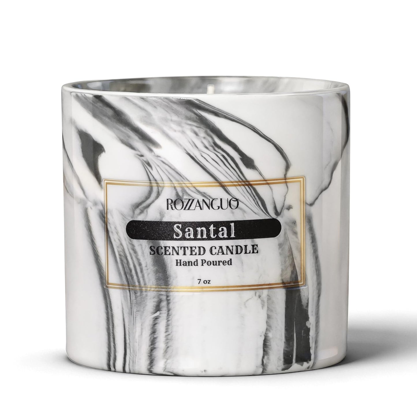 Luxury Marble Jar Scented Candle | Women Men | Non Toxic 100% Natural Coconut & Soy Wax Blend Cotton Wick | Hand Poured Highly Scented Long Lasting (Santal, 7 Ounces)