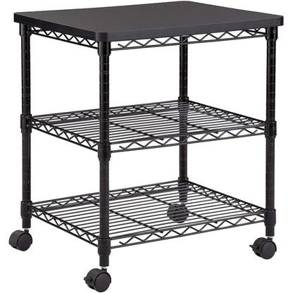Safco Deskside 3 Tier Rolling Cart Printer Stand, Mobile Utility Table for Home Office with Steel Shelves, Black