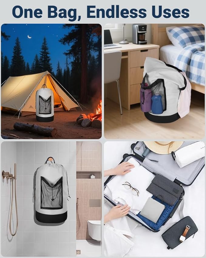 Laundry Bag with Shoulder Straps and Mesh Pocket Laundry Backpack Large