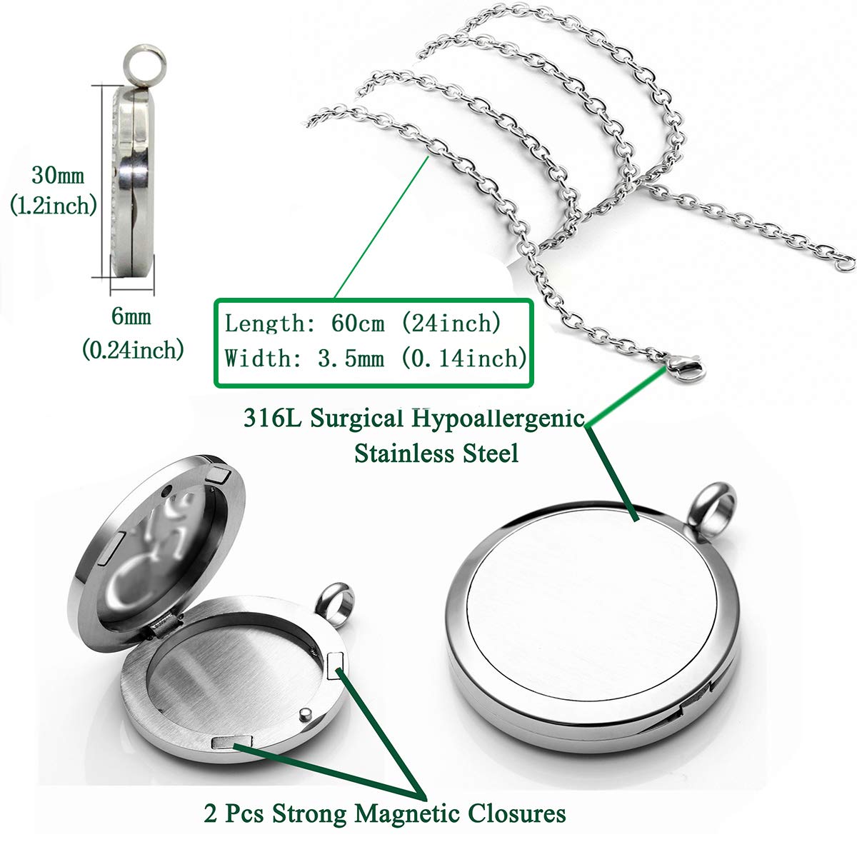 Popeoiuh Premium Aromatherapy Essential Oil Diffuser Necklace,Celtic Tribal Totem Locket Pendant with 8 Pads + 24" Chain - 316L Stainless Steel Jewelry Gift for Birthday Christmas