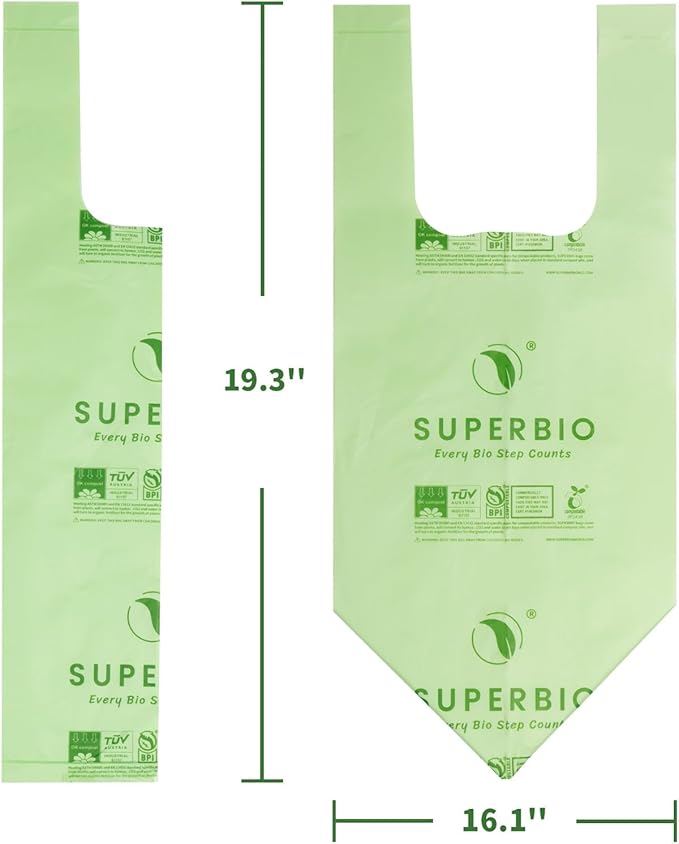 SUPERBIO 1.6 Gallon Handle Tie Compostable Food Scrap Bags