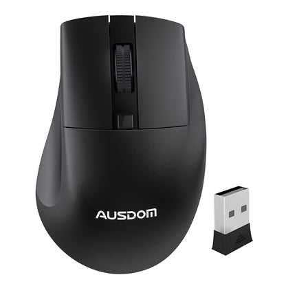AUSDOM Wireless Mouse for Laptop - Computer Mouse with 2.4G USB Mini Receiver, 1600 DPI Optical Tracking, Cordless Portable Computer Mice for PC, Mac, Notebook, Black