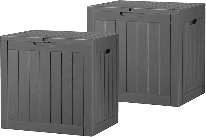 Outdoor Storage Box, Resin Deck Boxes Indoor and outdoor, Waterproof Storage Box Lockable Lid (Black,35 Gallon-2Pack)