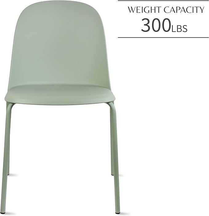 2xhome Set of 2 Modern Stackable Armless Dining Chairs, Plastic Shell Seat with Metal Legs for Indoor Outdoor Home Kitchen Patio Cafe, Green