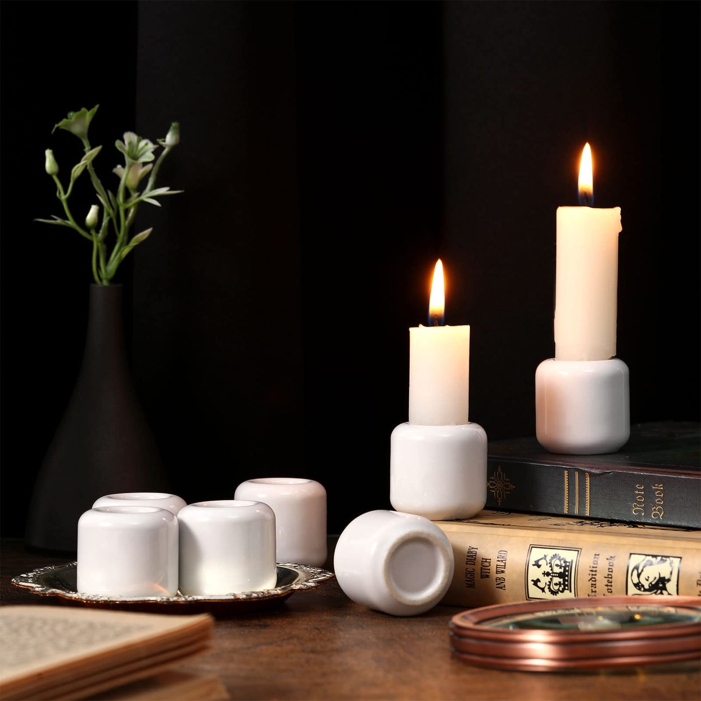 Suclain 20 Pcs 0.7 Inch Chime Candle Holder Small Candle Holders Ceramic Holder for Rituals, Spells, Vigil, Altar, Witchcraft, Wiccan Supplies (White)