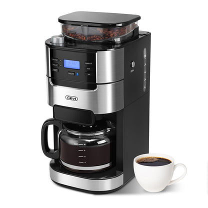 Gevi 10-Cup Drip Coffee Maker with Built-in Burr Grinder & Programmable Timer, 1.5L Water Tank, Auto Keep-Warm, Reusable Filter - Fresh Ground Coffee Machine (Black)