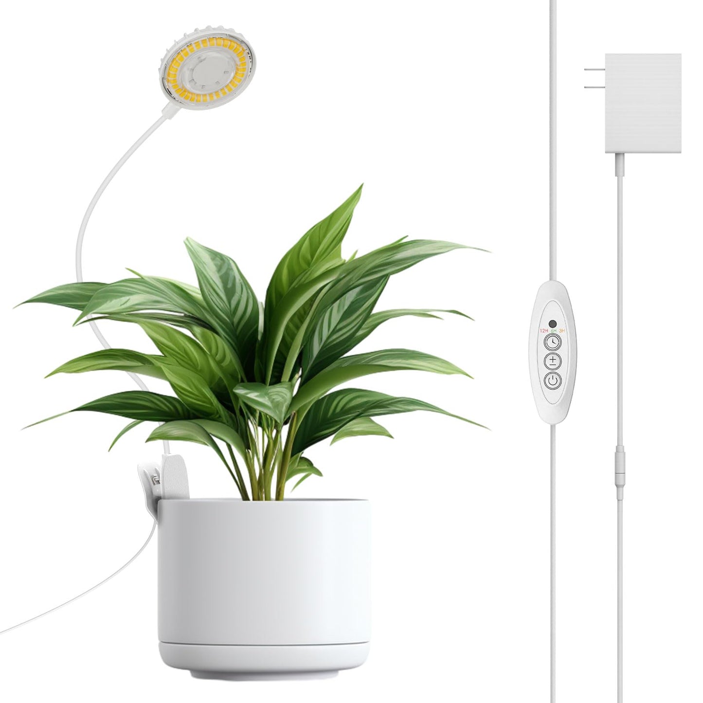 SGLEDs Grow Lights for Indoor Plant, Clip on Plant Grow Lights Full Spectrum, 12W LED Plant Lights for Indoor Growing, Auto On/Off 3/6/12H, 4000K Plant Grow Lamps with 4 Level Dimmable, White 1 Pack