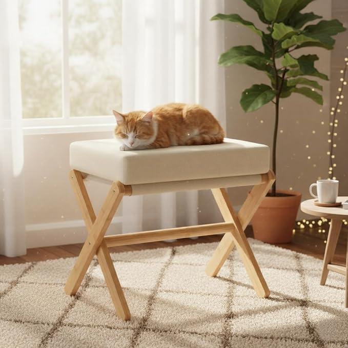 BAMBOOHOMIE Foldable Foot Stool Ottoman, Modern Foot Rest