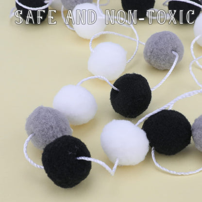 GCQQ 2 Packs Pom Pom Ball Garlands 16.4 Ft Pompom Garland Black White Grey Halloween 60 Felt Balls Garlands for Nursery, Christmas, Classroom, Bedroom, Photo Prop Decor
