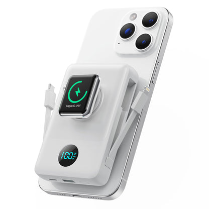 Magnetic Portable Charger for iPhone with Built-in Cables, 6-in-1 10800mAh Power Bank with iWatch Charger & LCD Display,25W PD Fast Charging Battery Pack for Magsafe,iPhone 16/15/14/13/12,Apple Watch