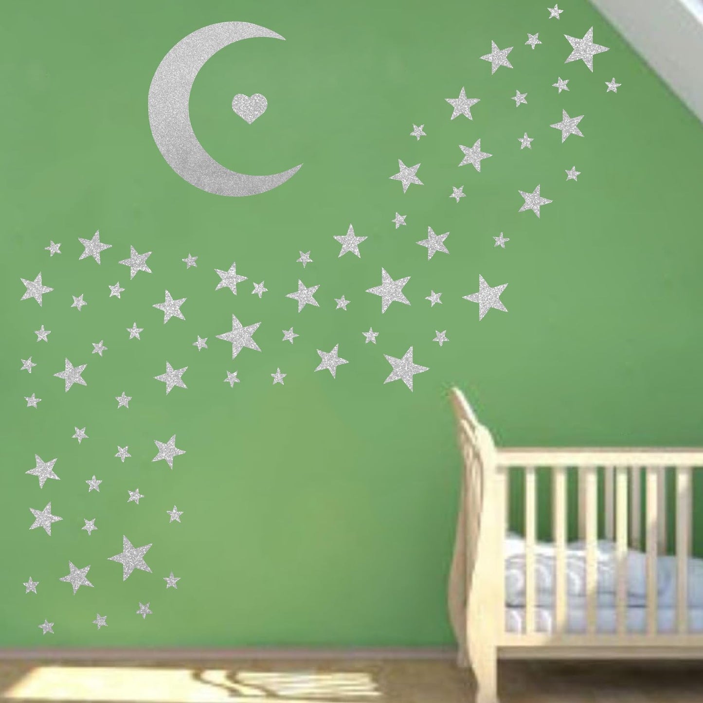 Easma Star Wall Decals (191stars+1moon+1heart) 3 Size Silver Stars and Moon Decals Removable Peel and Stick Stickers Fits Kids Room Decor