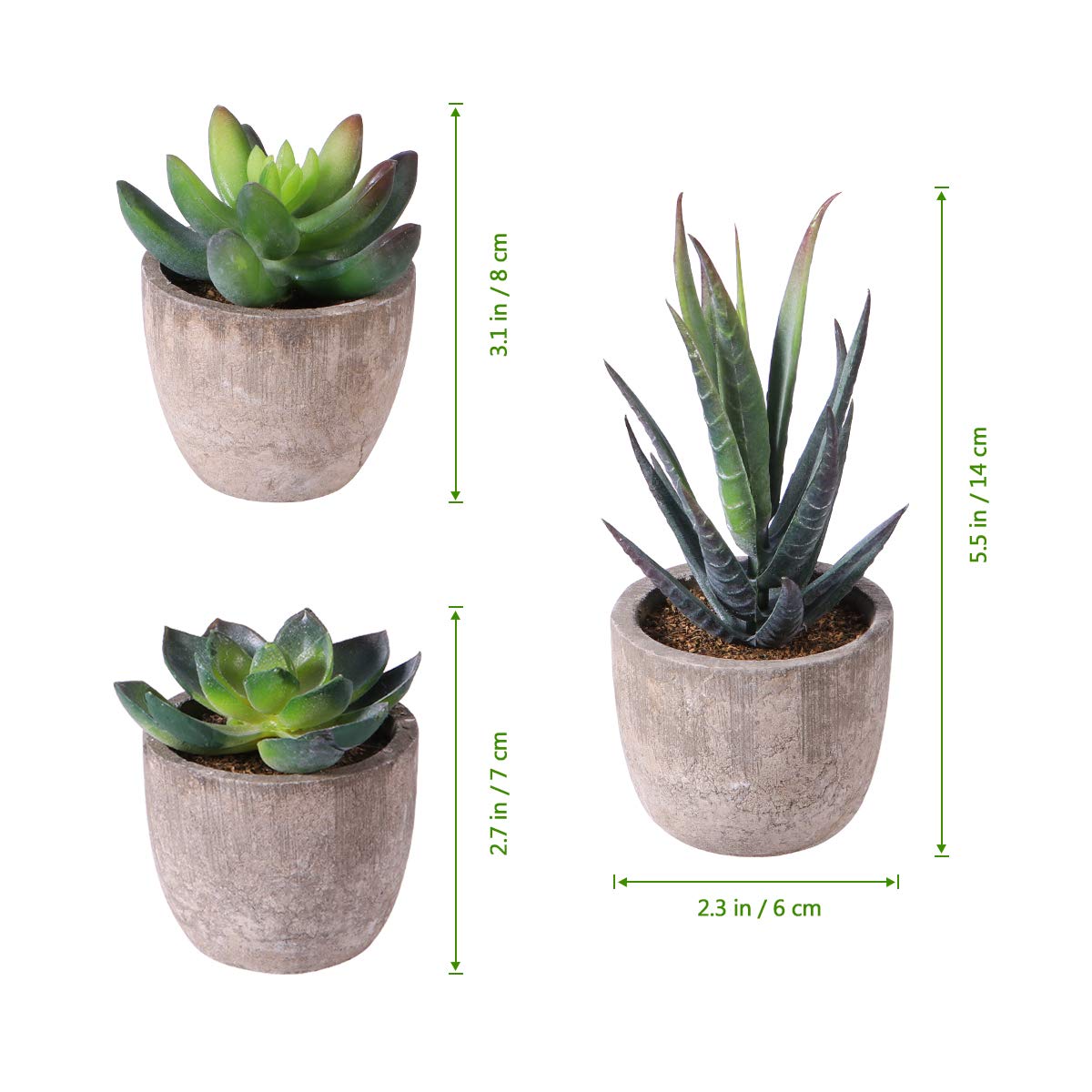 Cabilock Ounona 3pcs Artificial Succulent Plants Set with Pots - Realistic Faux Mini Succulents for Home, Office, and Aesthetic Decor - Perfect for Desk, Living Room, and Bathroom