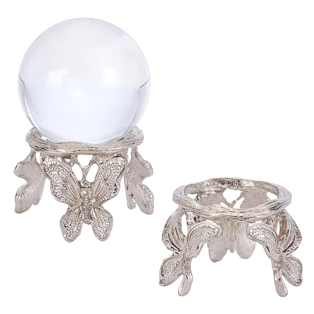 CRAFTYMELODY 2Pcs Crystal Ball Display Holder Butterfly Metal Crystal Sphere Stand Display Bases Modern Minimalist Stands Globe Stone Holders for Marbles Rock Stones Displaying Platinum