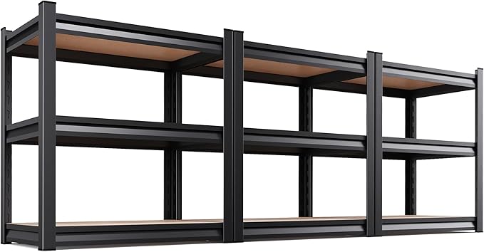 AOAORRG Set of 3 Garage Shelving Heavy Duty Storage Shelves, Metal Adjustable Shelving Unit, Utility Garage Organizer Shelf for Basement, Pantry, Kitchen, Warehouse, 15.7" Dx33.5 Wx35.4 H, Black